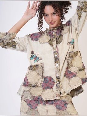 Cream Patchwork Butterfly Coat